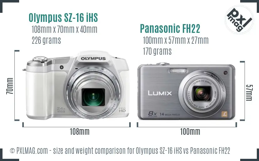 Olympus SZ-16 iHS vs Panasonic FH22 size comparison