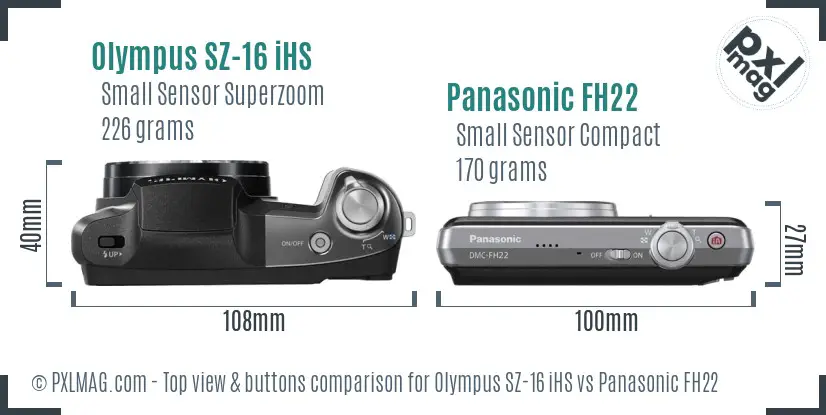 Olympus SZ-16 iHS vs Panasonic FH22 top view buttons comparison