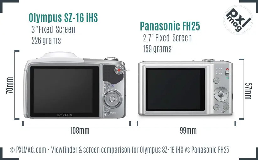 Olympus SZ-16 iHS vs Panasonic FH25 Screen and Viewfinder comparison