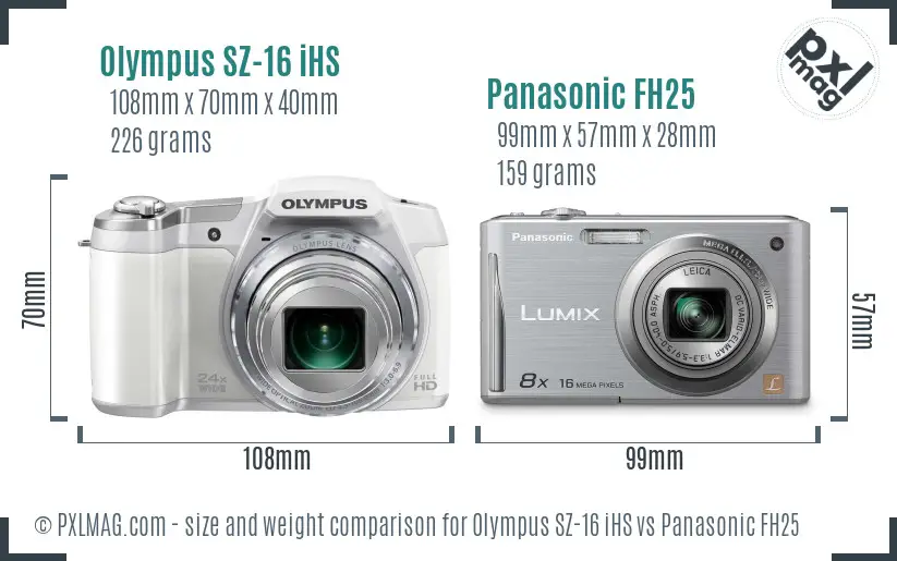 Olympus SZ-16 iHS vs Panasonic FH25 size comparison