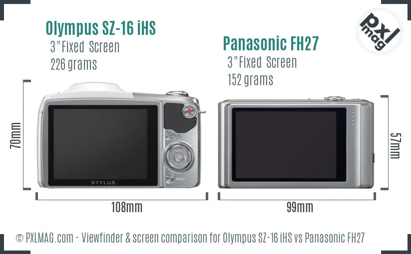 Olympus SZ-16 iHS vs Panasonic FH27 Screen and Viewfinder comparison