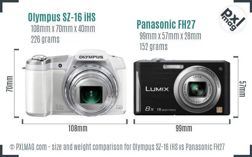 Olympus SZ-16 iHS vs Panasonic FH27 size comparison