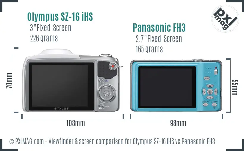 Olympus SZ-16 iHS vs Panasonic FH3 Screen and Viewfinder comparison
