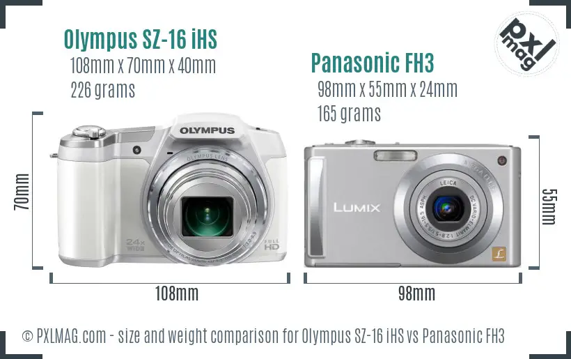 Olympus SZ-16 iHS vs Panasonic FH3 size comparison