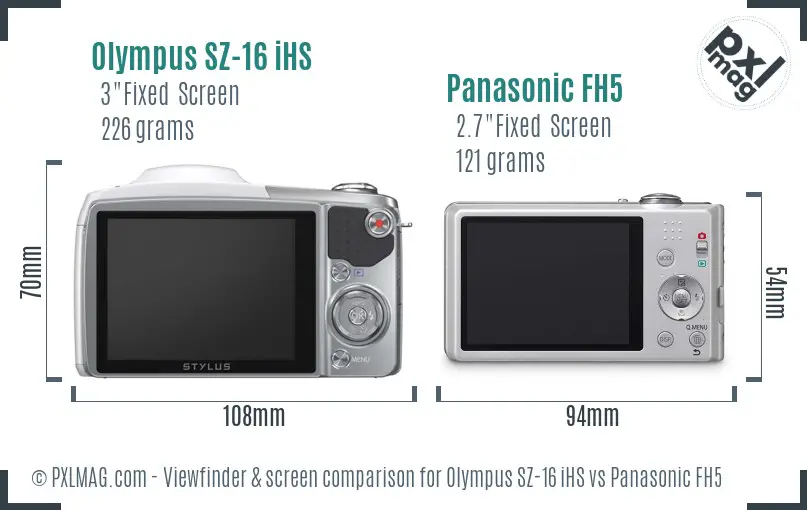 Olympus SZ-16 iHS vs Panasonic FH5 Screen and Viewfinder comparison