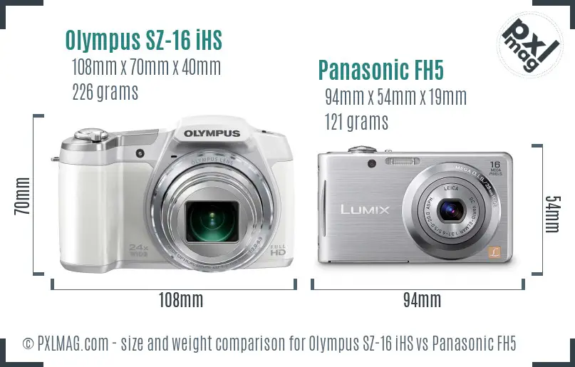 Olympus SZ-16 iHS vs Panasonic FH5 size comparison