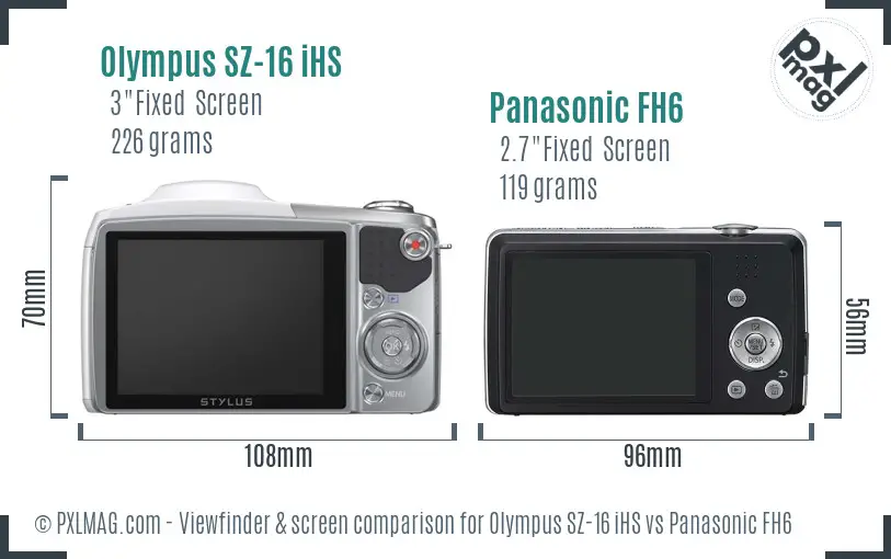 Olympus SZ-16 iHS vs Panasonic FH6 Screen and Viewfinder comparison