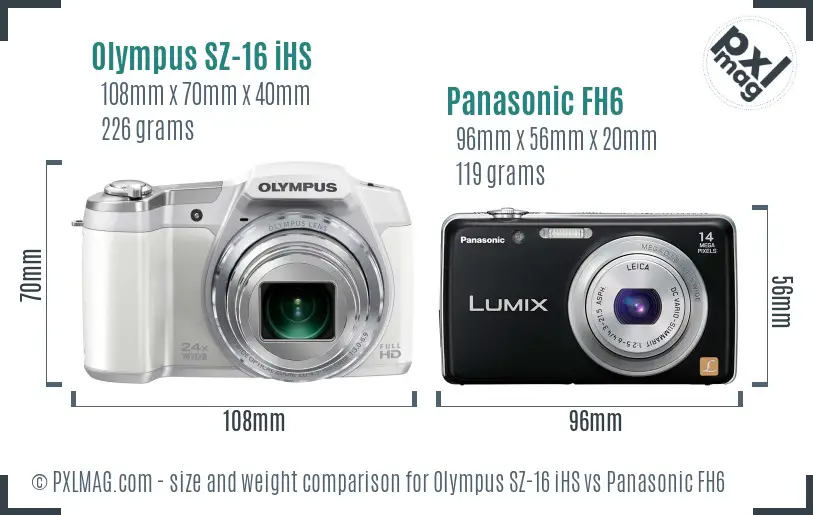 Olympus SZ-16 iHS vs Panasonic FH6 size comparison