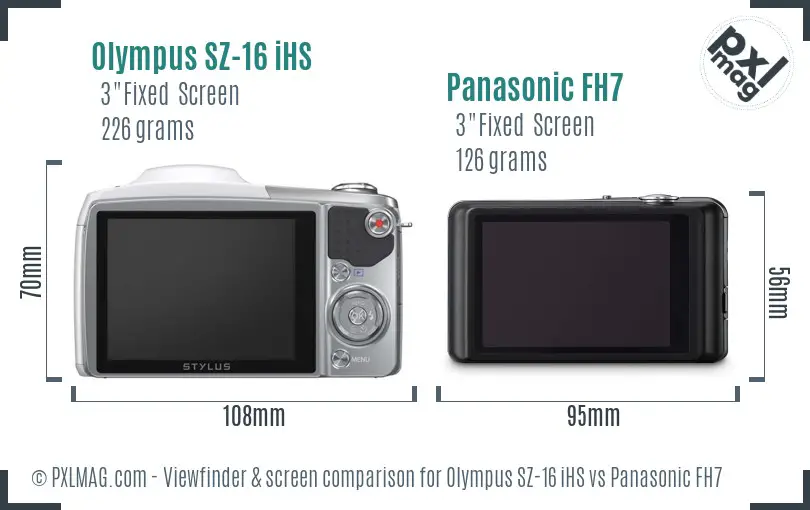 Olympus SZ-16 iHS vs Panasonic FH7 Screen and Viewfinder comparison