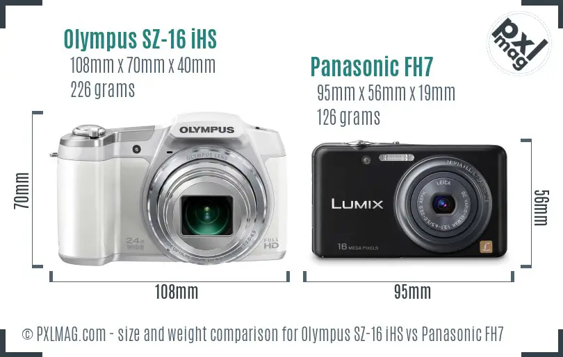 Olympus SZ-16 iHS vs Panasonic FH7 size comparison