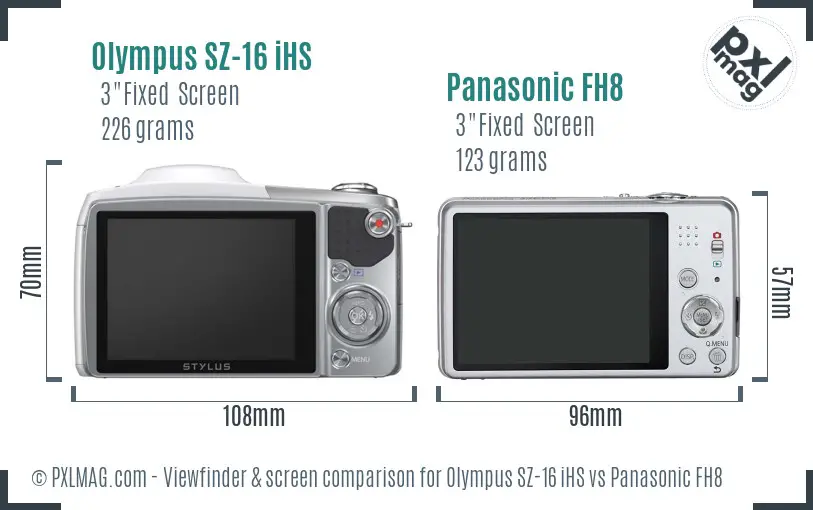 Olympus SZ-16 iHS vs Panasonic FH8 Screen and Viewfinder comparison