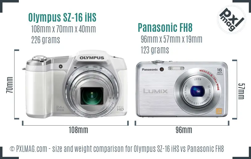 Olympus SZ-16 iHS vs Panasonic FH8 size comparison
