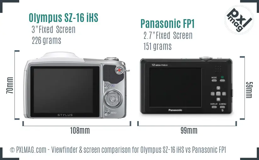 Olympus SZ-16 iHS vs Panasonic FP1 Screen and Viewfinder comparison