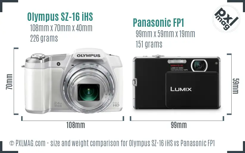 Olympus SZ-16 iHS vs Panasonic FP1 size comparison