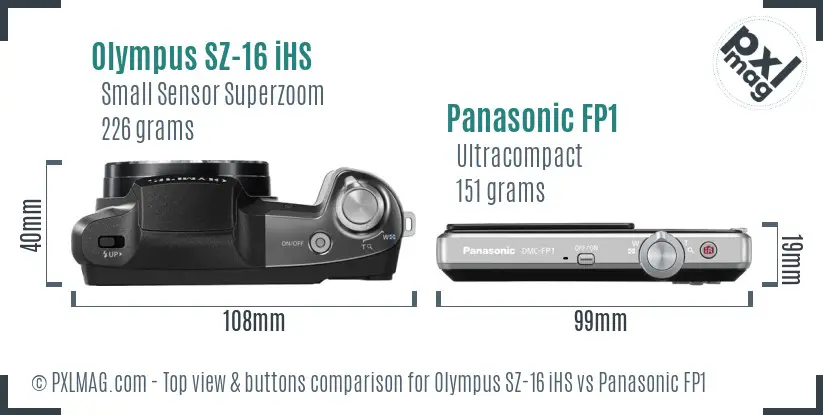 Olympus SZ-16 iHS vs Panasonic FP1 top view buttons comparison