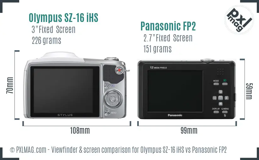 Olympus SZ-16 iHS vs Panasonic FP2 Screen and Viewfinder comparison