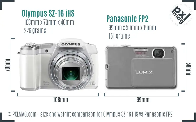 Olympus SZ-16 iHS vs Panasonic FP2 size comparison