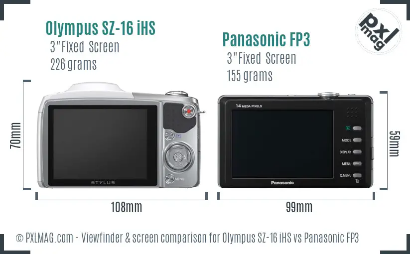 Olympus SZ-16 iHS vs Panasonic FP3 Screen and Viewfinder comparison