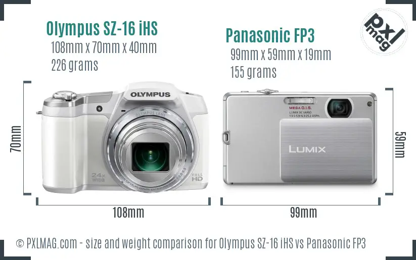 Olympus SZ-16 iHS vs Panasonic FP3 size comparison