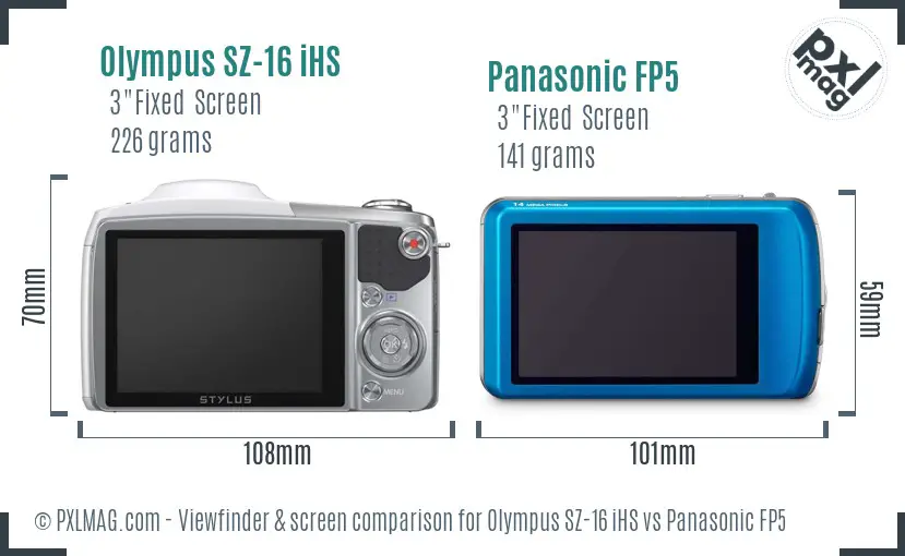 Olympus SZ-16 iHS vs Panasonic FP5 Screen and Viewfinder comparison