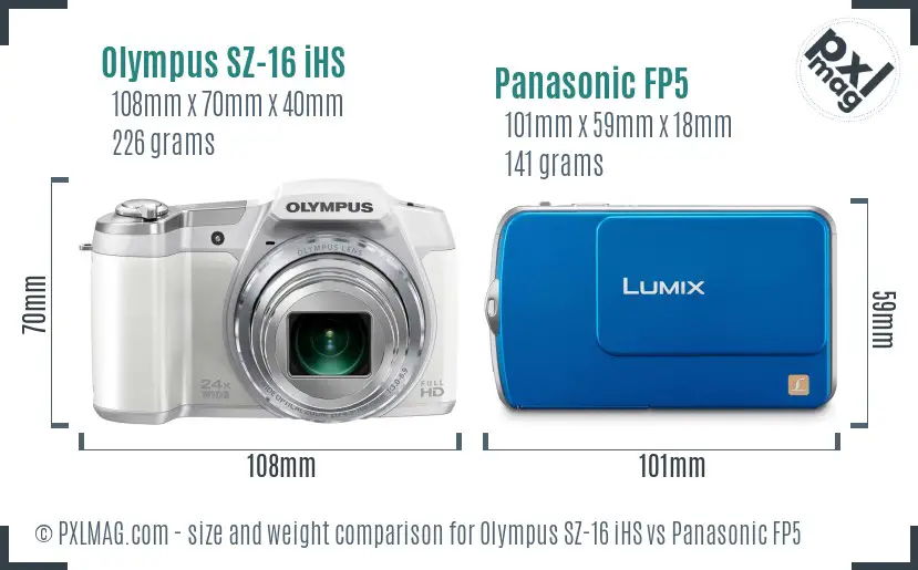 Olympus SZ-16 iHS vs Panasonic FP5 size comparison