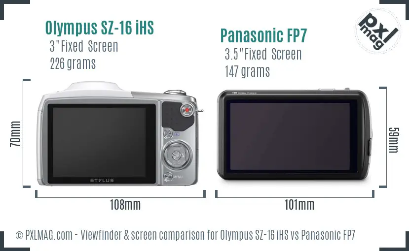 Olympus SZ-16 iHS vs Panasonic FP7 Screen and Viewfinder comparison