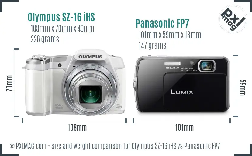 Olympus SZ-16 iHS vs Panasonic FP7 size comparison