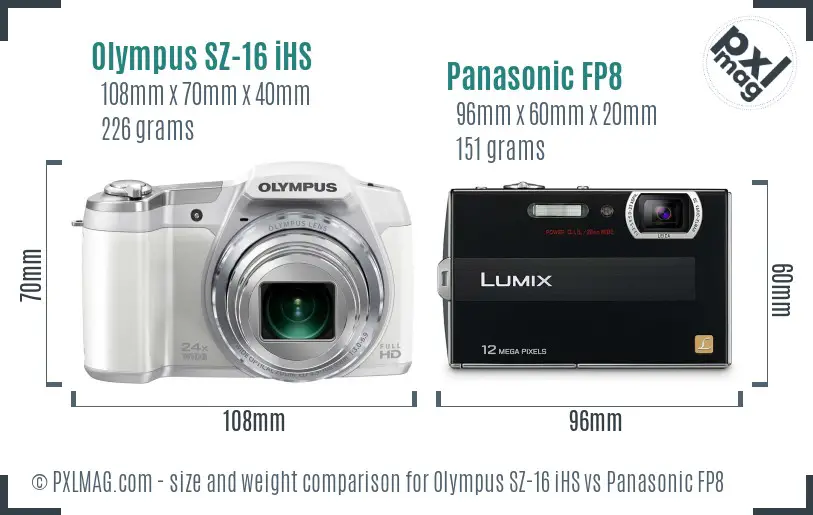 Olympus SZ-16 iHS vs Panasonic FP8 size comparison