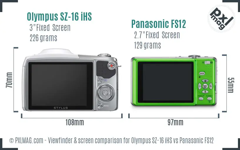 Olympus SZ-16 iHS vs Panasonic FS12 Screen and Viewfinder comparison