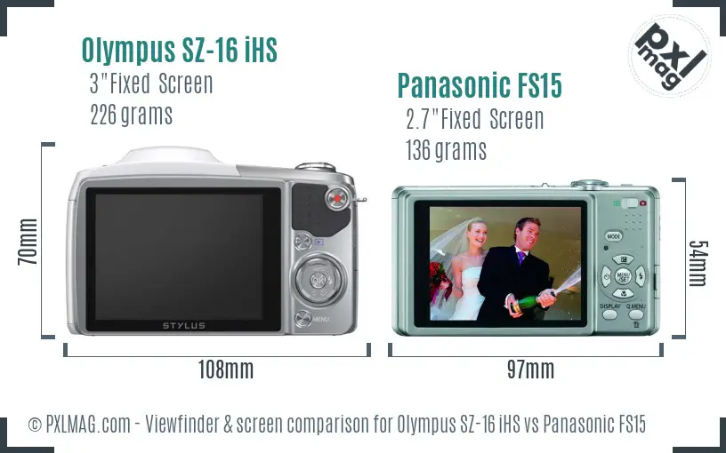 Olympus SZ-16 iHS vs Panasonic FS15 Screen and Viewfinder comparison