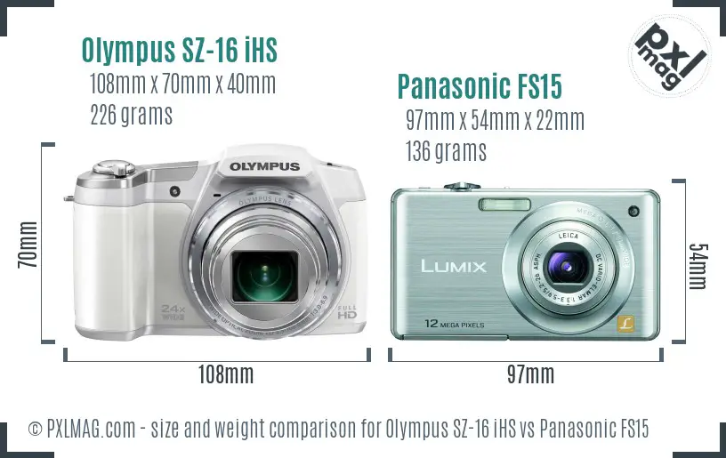 Olympus SZ-16 iHS vs Panasonic FS15 size comparison