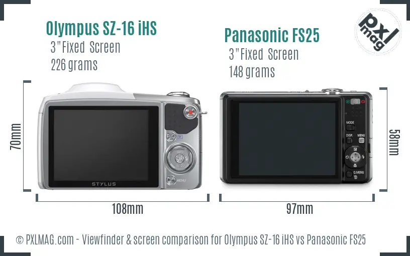 Olympus SZ-16 iHS vs Panasonic FS25 Screen and Viewfinder comparison