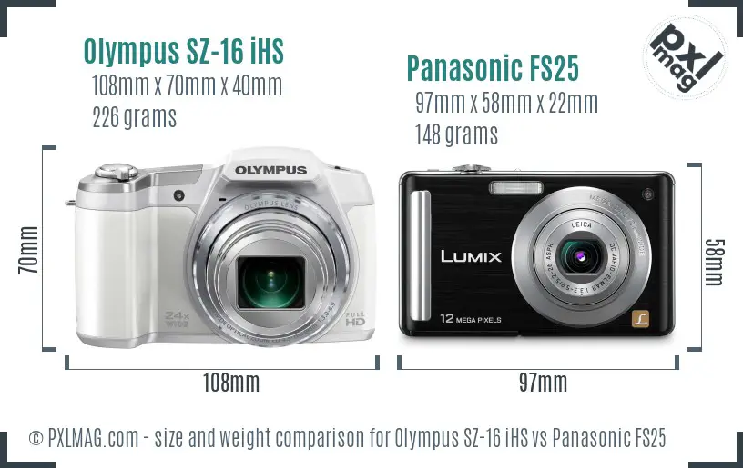 Olympus SZ-16 iHS vs Panasonic FS25 size comparison