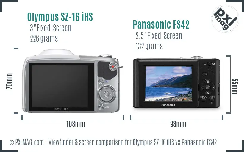 Olympus SZ-16 iHS vs Panasonic FS42 Screen and Viewfinder comparison