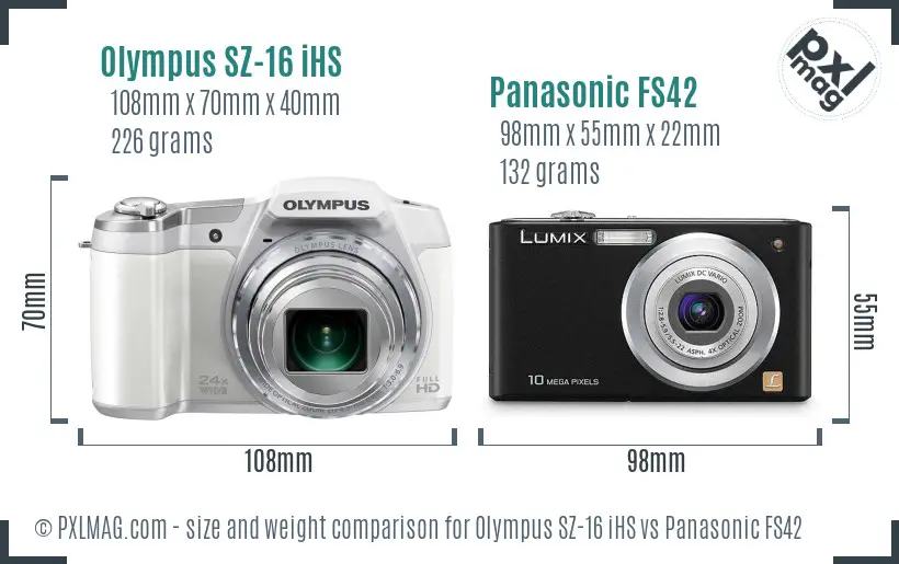 Olympus SZ-16 iHS vs Panasonic FS42 size comparison