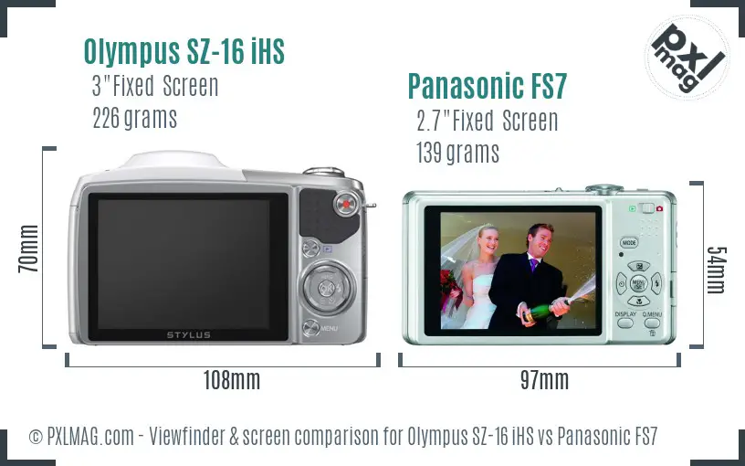 Olympus SZ-16 iHS vs Panasonic FS7 Screen and Viewfinder comparison