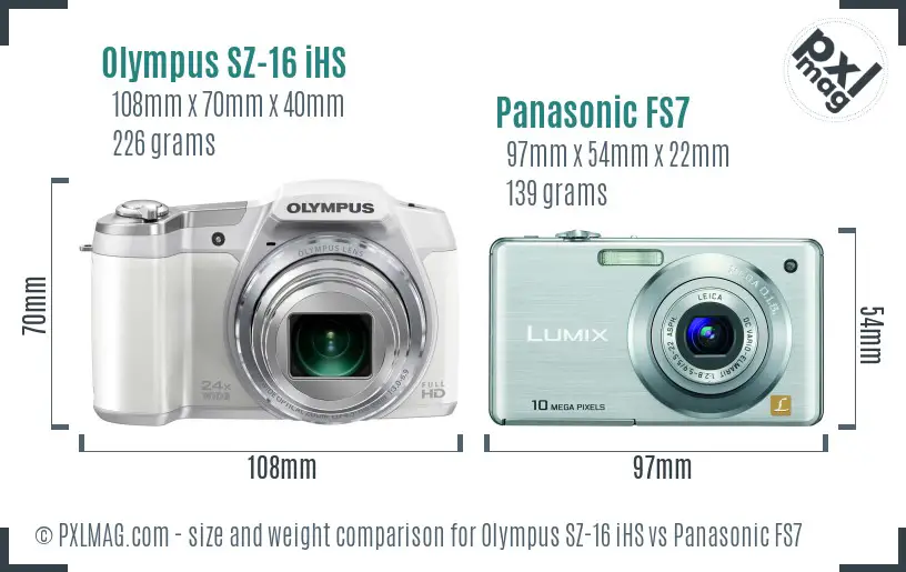 Olympus SZ-16 iHS vs Panasonic FS7 size comparison