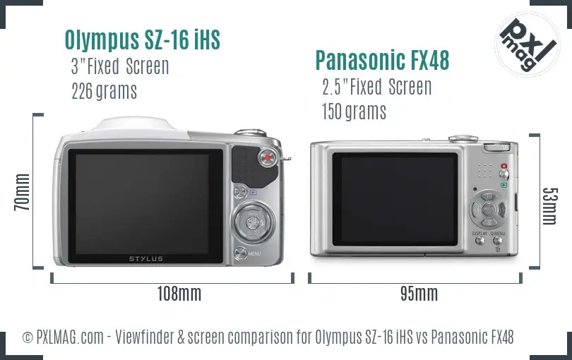 Olympus SZ-16 iHS vs Panasonic FX48 Screen and Viewfinder comparison