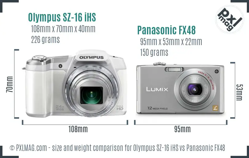 Olympus SZ-16 iHS vs Panasonic FX48 size comparison