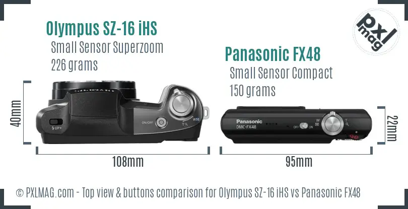 Olympus SZ-16 iHS vs Panasonic FX48 top view buttons comparison