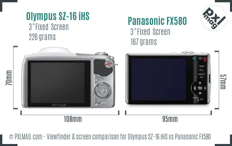 Olympus SZ-16 iHS vs Panasonic FX580 Screen and Viewfinder comparison