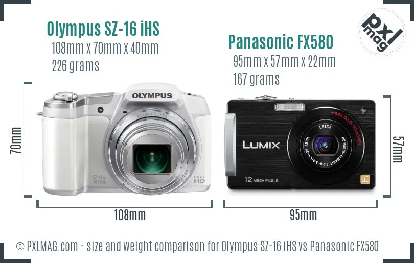 Olympus SZ-16 iHS vs Panasonic FX580 size comparison