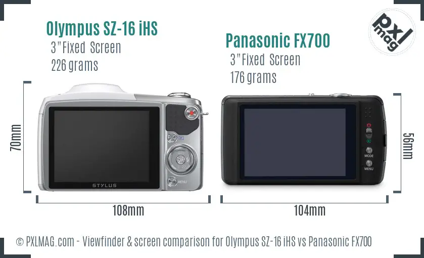 Olympus SZ-16 iHS vs Panasonic FX700 Screen and Viewfinder comparison
