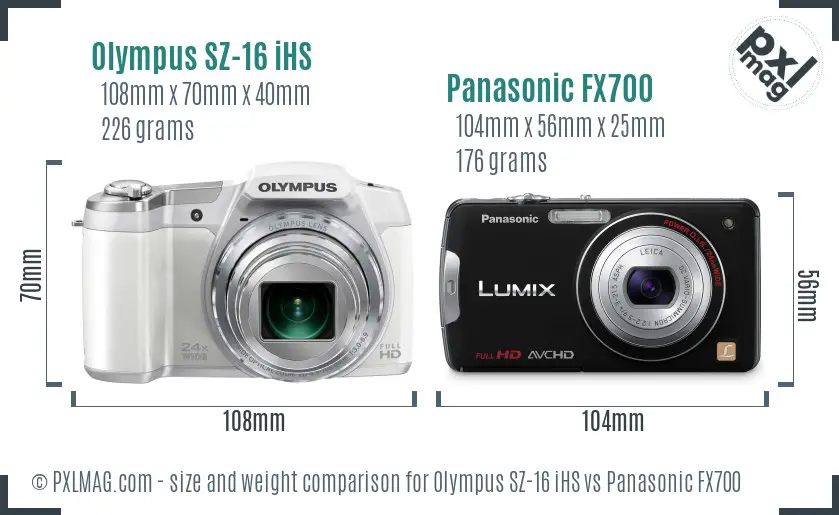 Olympus SZ-16 iHS vs Panasonic FX700 size comparison