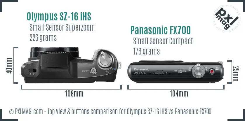 Olympus SZ-16 iHS vs Panasonic FX700 top view buttons comparison