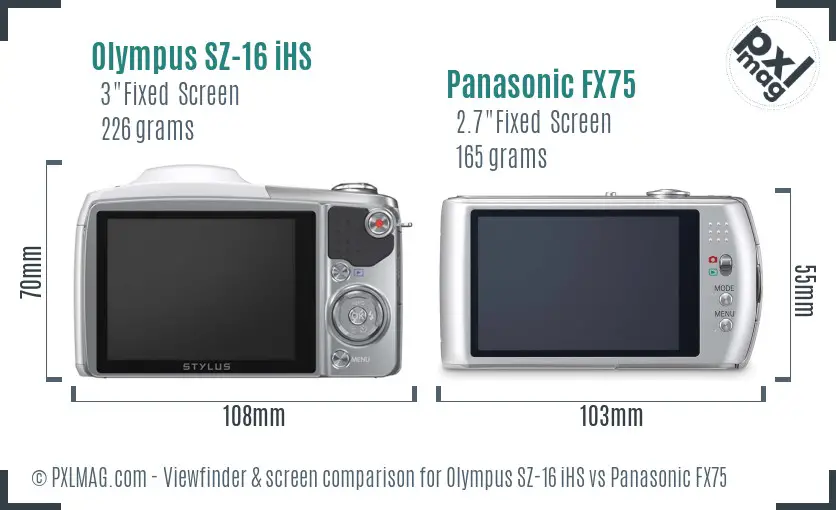 Olympus SZ-16 iHS vs Panasonic FX75 Screen and Viewfinder comparison