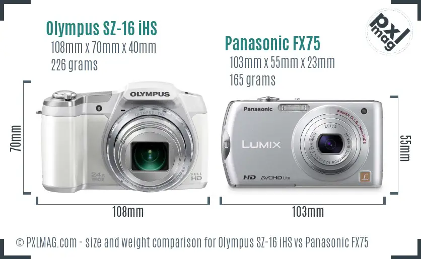 Olympus SZ-16 iHS vs Panasonic FX75 size comparison
