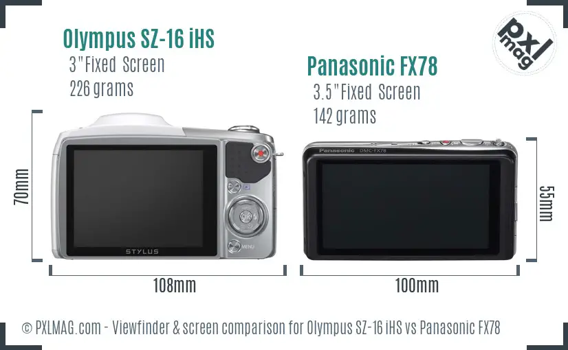 Olympus SZ-16 iHS vs Panasonic FX78 Screen and Viewfinder comparison Olympus SZ-16 iHS vs Panasonic FX78 Screen and Viewfinder comparison