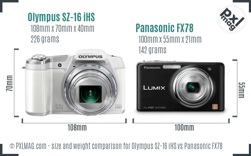 Olympus SZ-16 iHS vs Panasonic FX78 size comparison Olympus SZ-16 iHS vs Panasonic FX78 size comparison