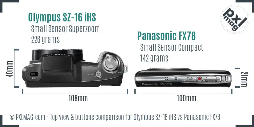 Olympus SZ-16 iHS vs Panasonic FX78 top view buttons comparison Olympus SZ-16 iHS vs Panasonic FX78 top view buttons comparison